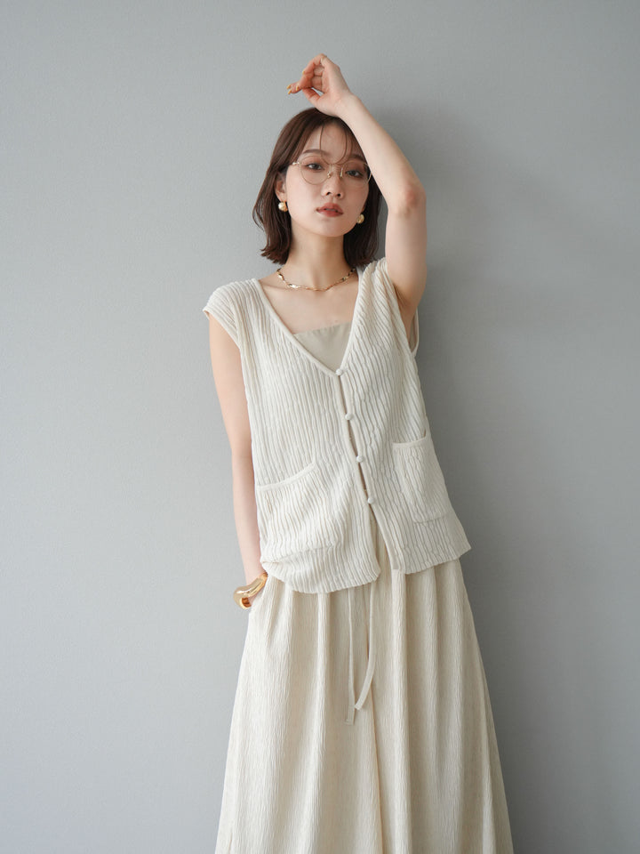 [SET] 波浪夏季針織背心+柳葉寬腿褲（2件套）