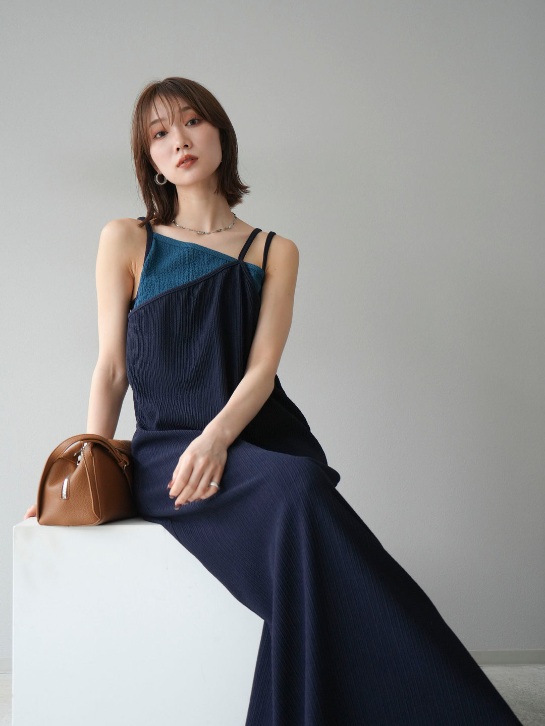 [予約]バイカラーレイヤードキャミワンピース/ネイビー