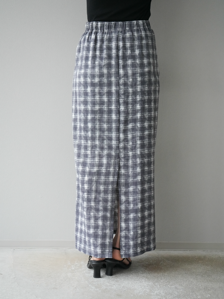 [予約]チェックプリントタックIラインスカート/グレー