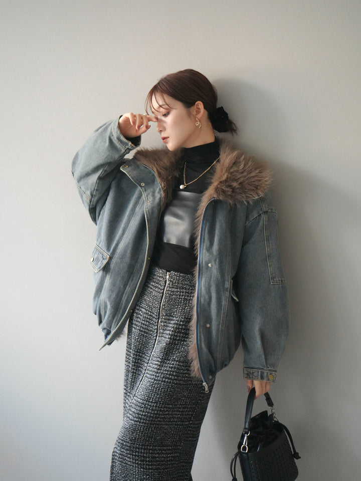 [SET]デニムxファーブルゾン+選べるアクセセット(2set)