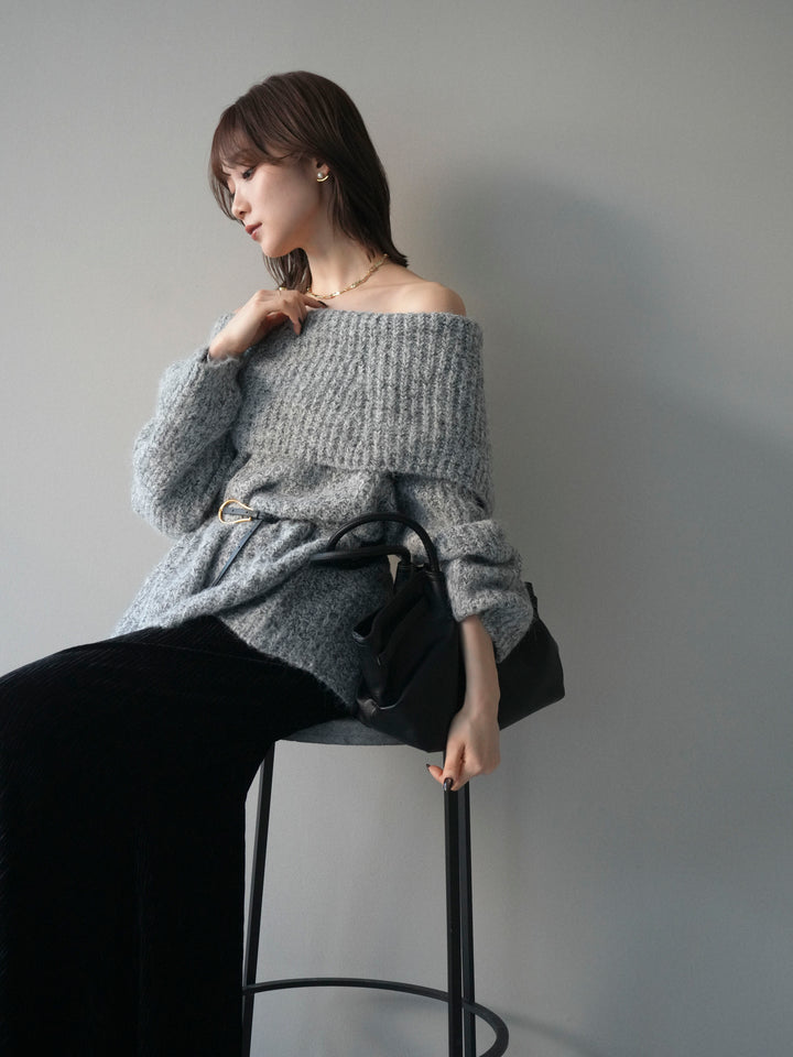 [予約]オフショルミックスニットプルオーバー/gray