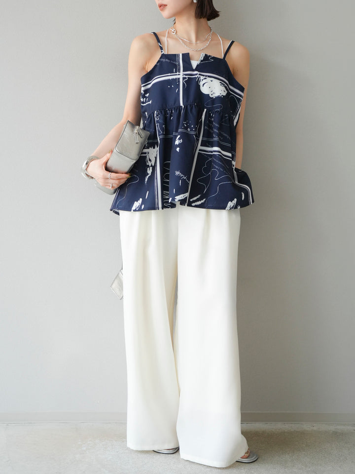 [予約]リネンライクイージーワイドパンツ/アイボリー