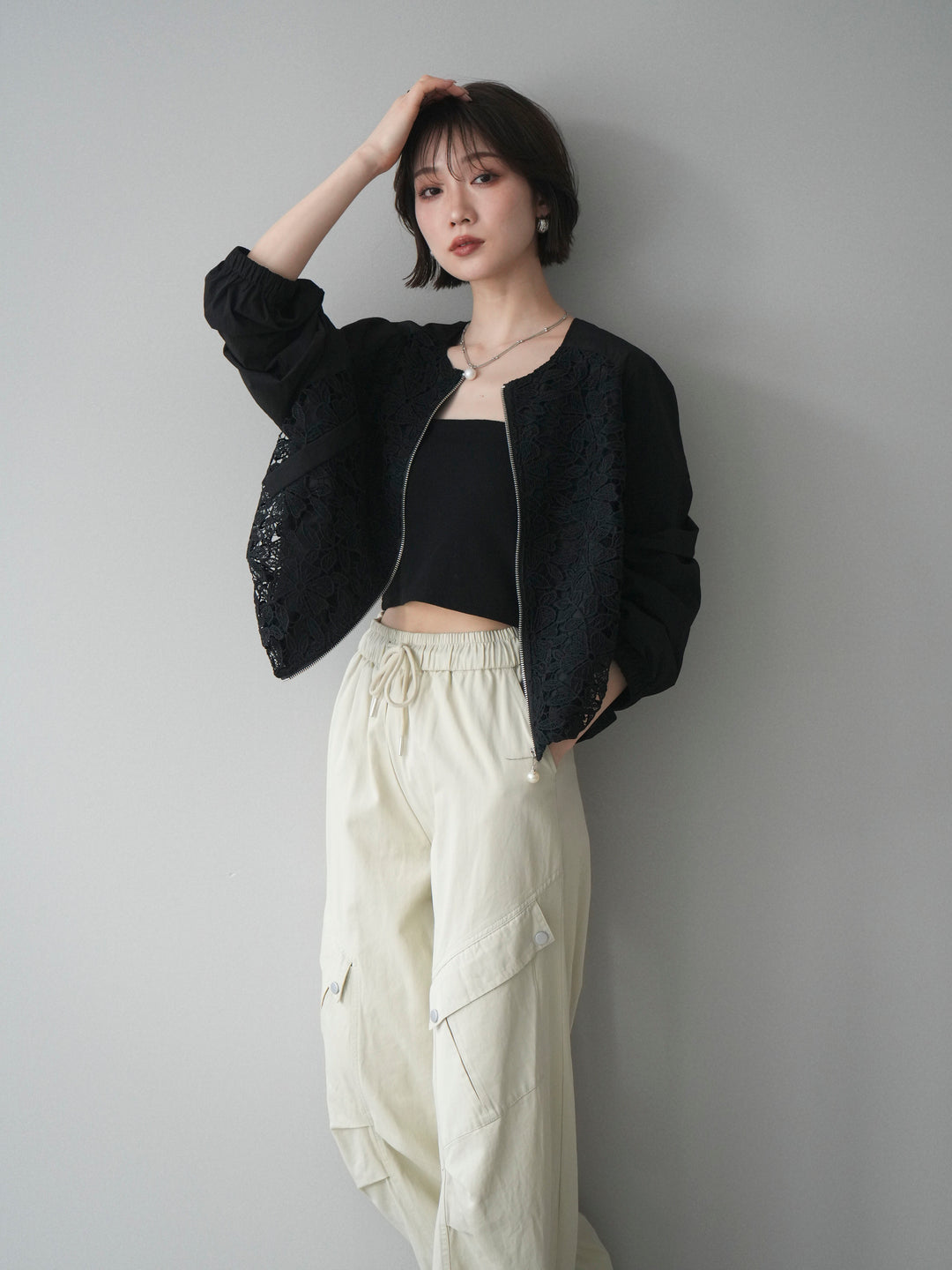 [SET]レースドッキングブルゾン+選べるアクセセット(2set)