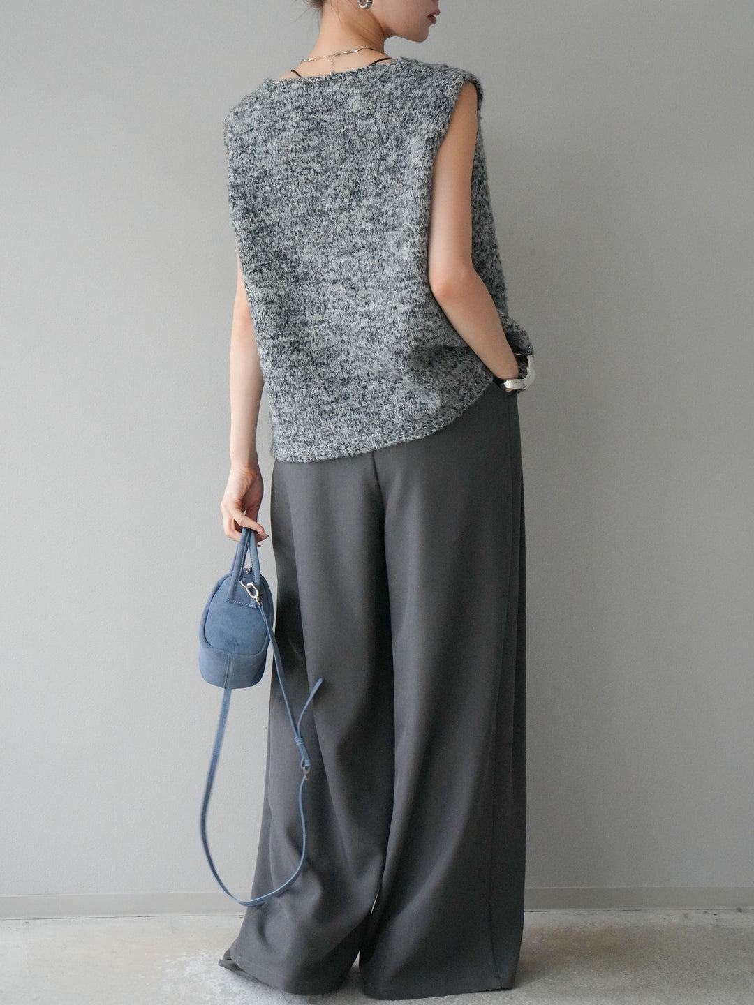 【預購】皮帶環設計寬褲/灰色