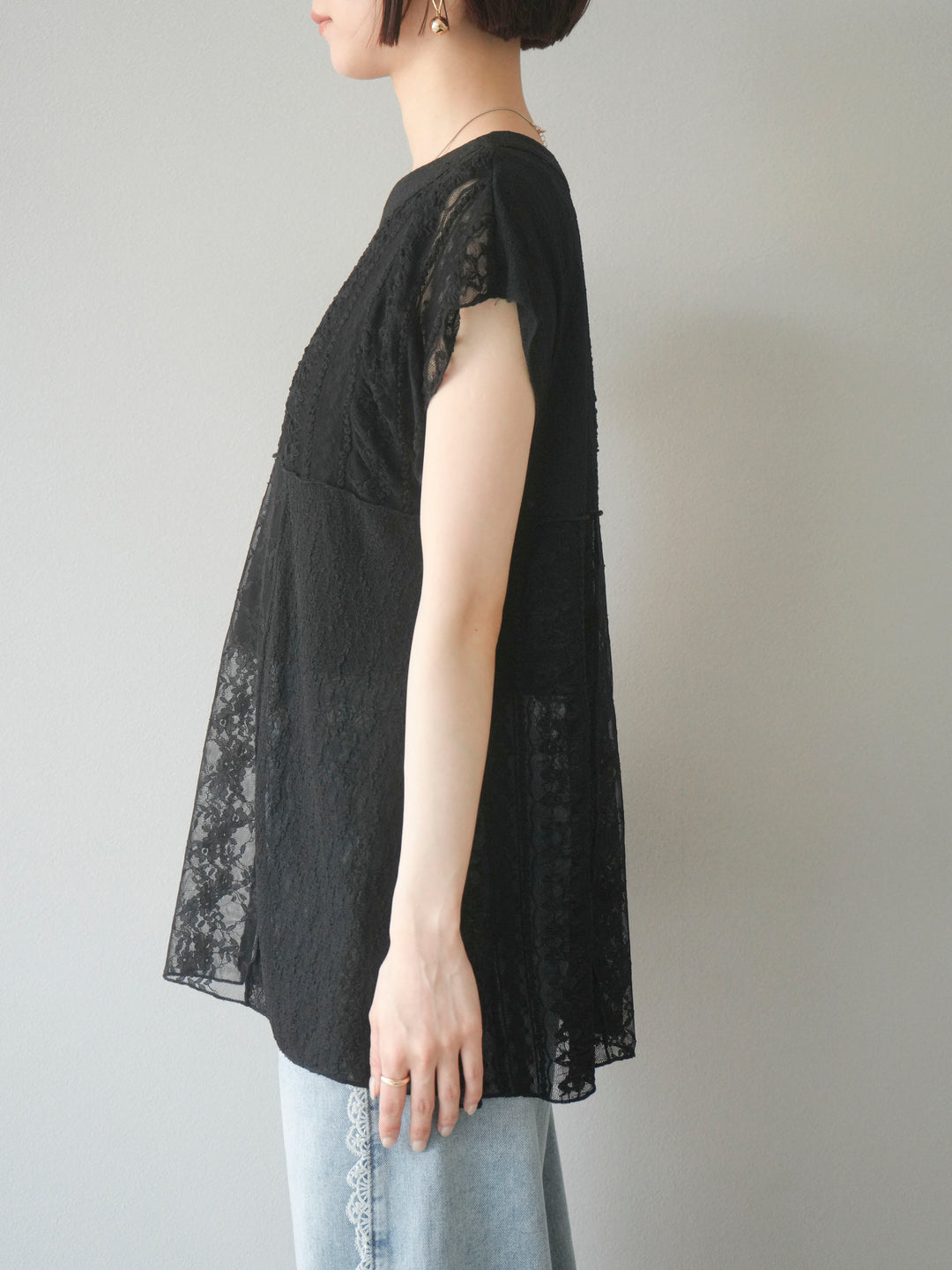 [予約]パッチワークレースフレンチプルオーバー/ブラック