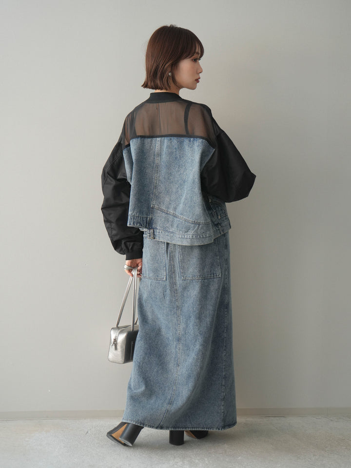 [SET]異素材デニムブルゾン+フロントジップデニムスカート(2set)