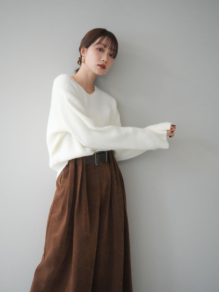 [SET]シュシュ付きアンゴラタッチVネックニットプルオーバー+選べるアクセセット(2set)