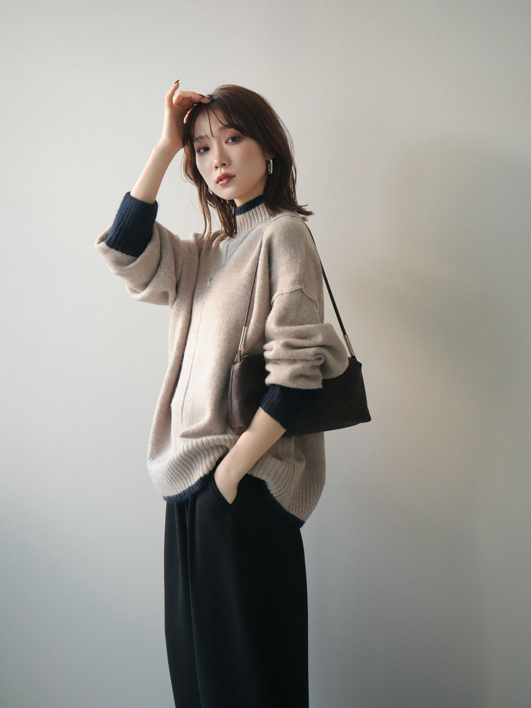 [SET]配色ハイネックニットプルオーバー+配色ハイネックニットプルオーバー(2set)