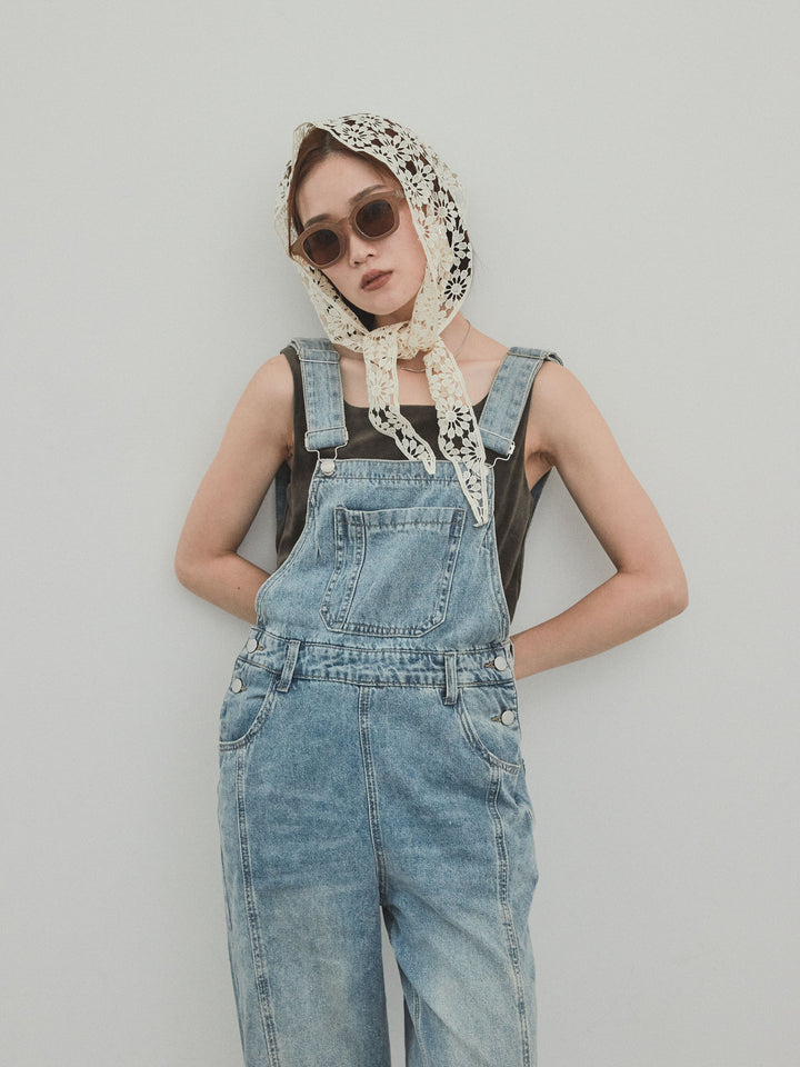 [予約]センターシームデニムサロペット /ライトブルー