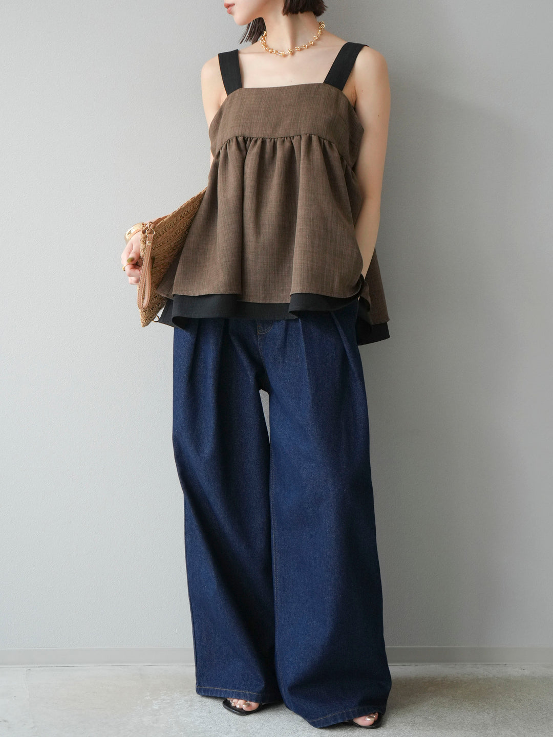 [予約]ダブルタックワイドデニムパンツ/インディゴ