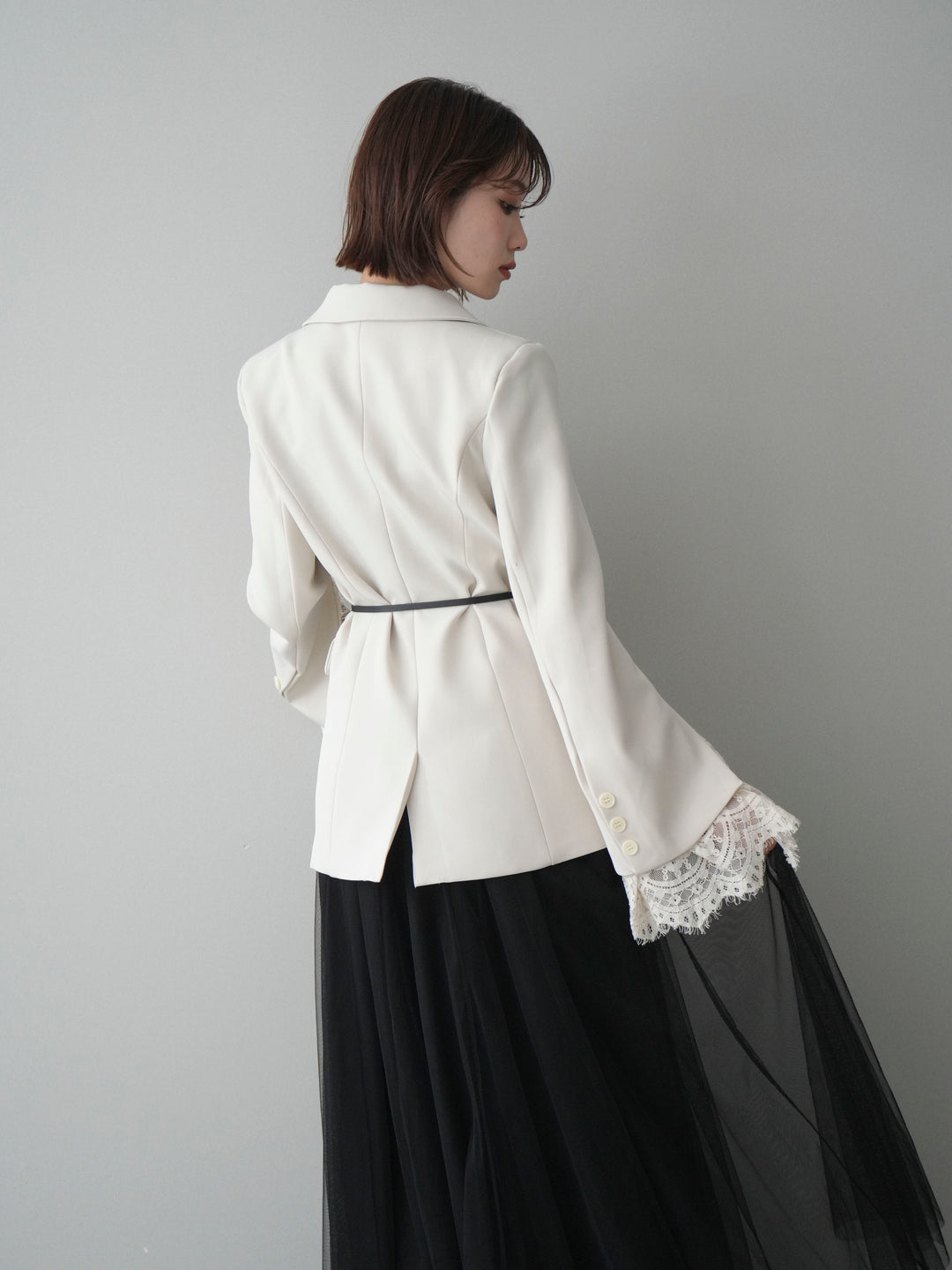 [SET]レースレイヤードスリットジャケット+チュールボリュームスカート(2set)