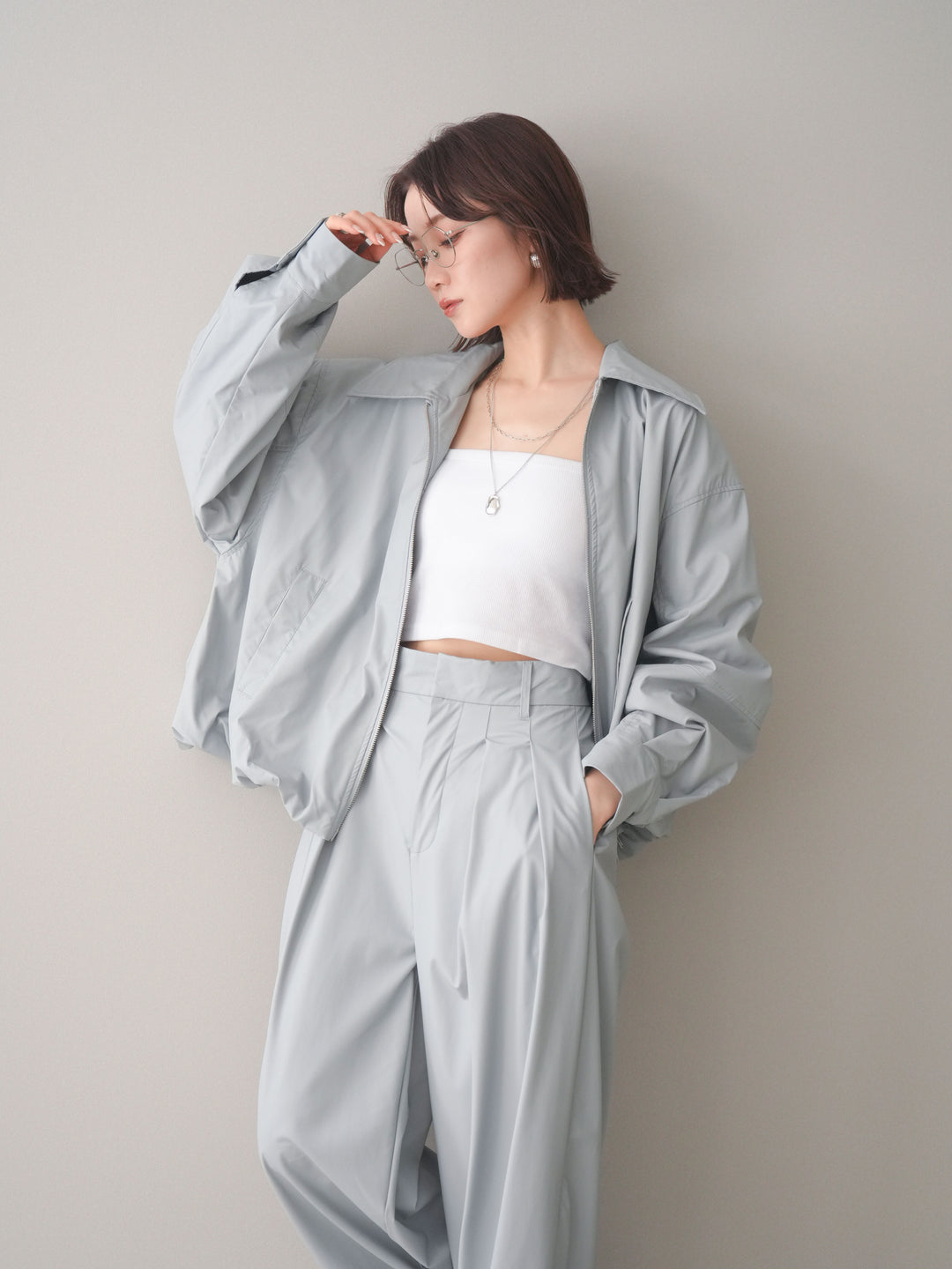 [予約]ウォッシャブルフェイクレザーバルーンジャケット/blue