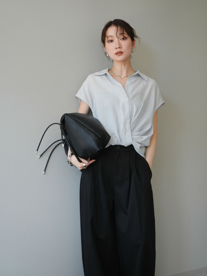 [SET]フレンチツイストドレープシャツ+サイドベルトバルーンワイドパンツ(2set)