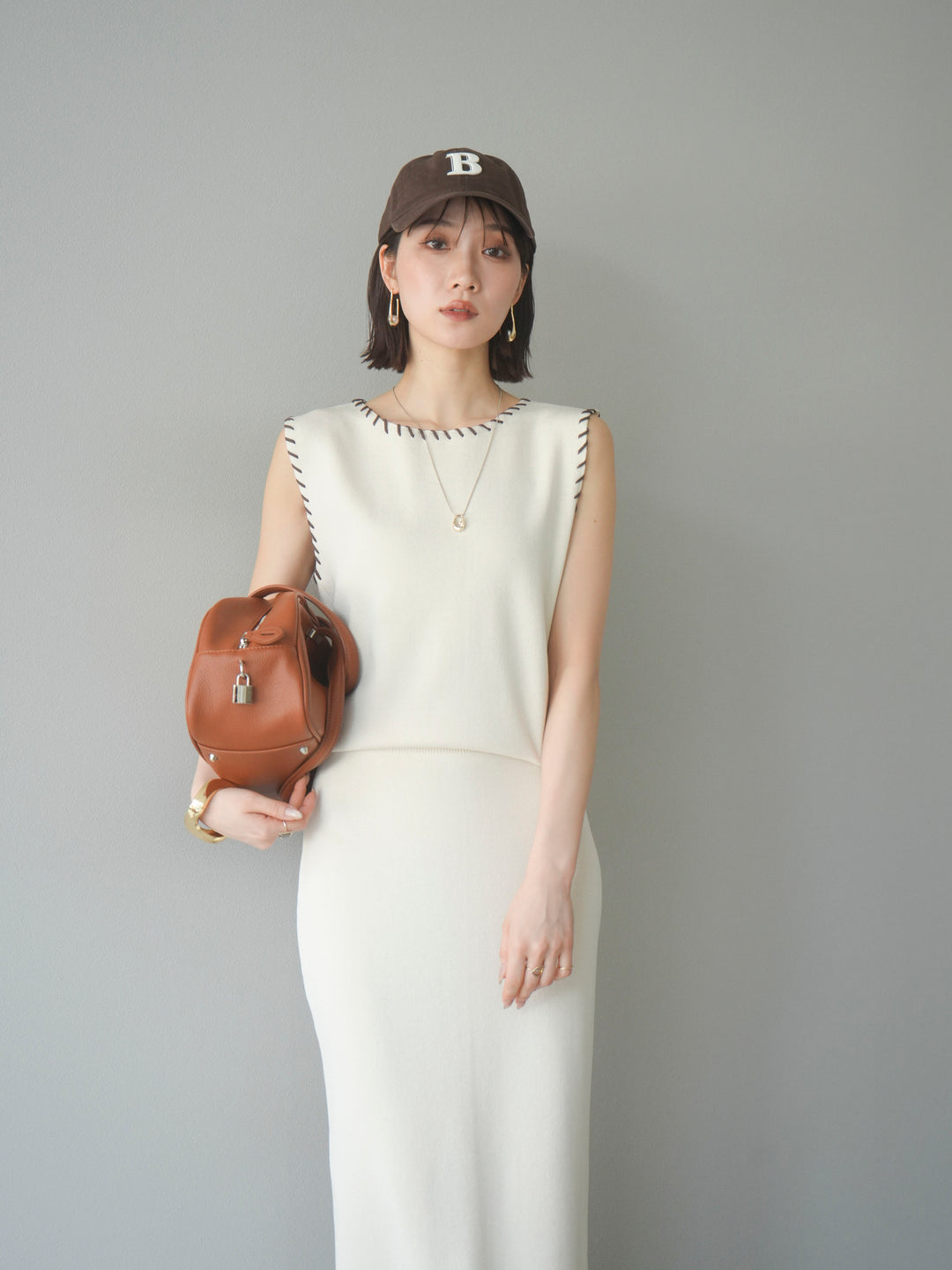 [SET] 亞麻手織套頭衫 + 亞麻手織緊身裙 (2 件套)