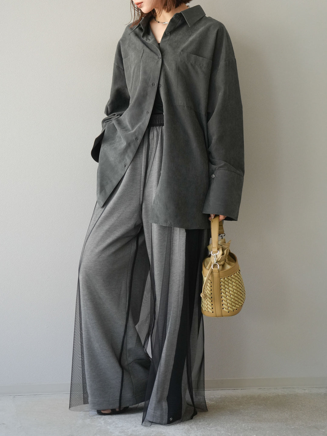 [予約]デニム切替2WAYデザインスウェットパンツ/グレー