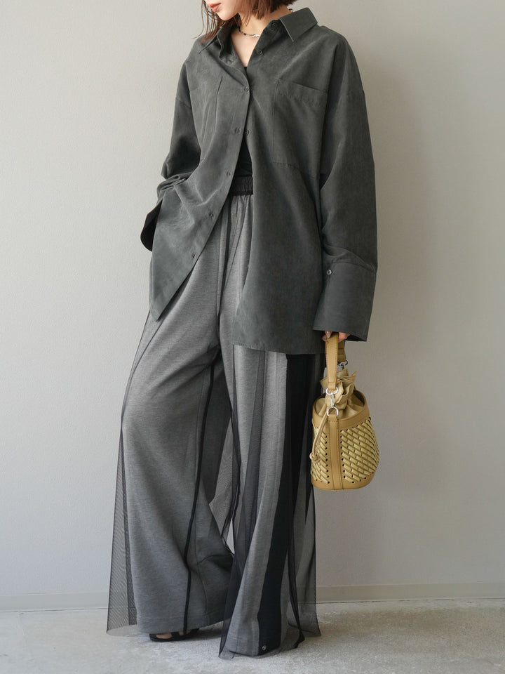 [予約]デニム切替2WAYデザインスウェットパンツ/グレー