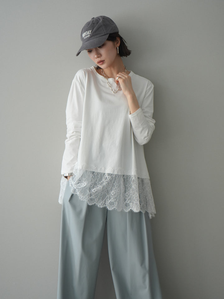 [SET]裾レースロングスリーブTシャツ+選べるアクセセット(2set)