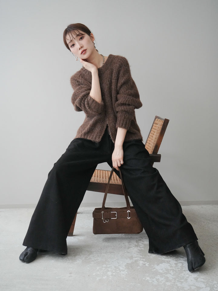 [予約]MIXヤーンモヘアタッチZIPニットカーディガン/brown