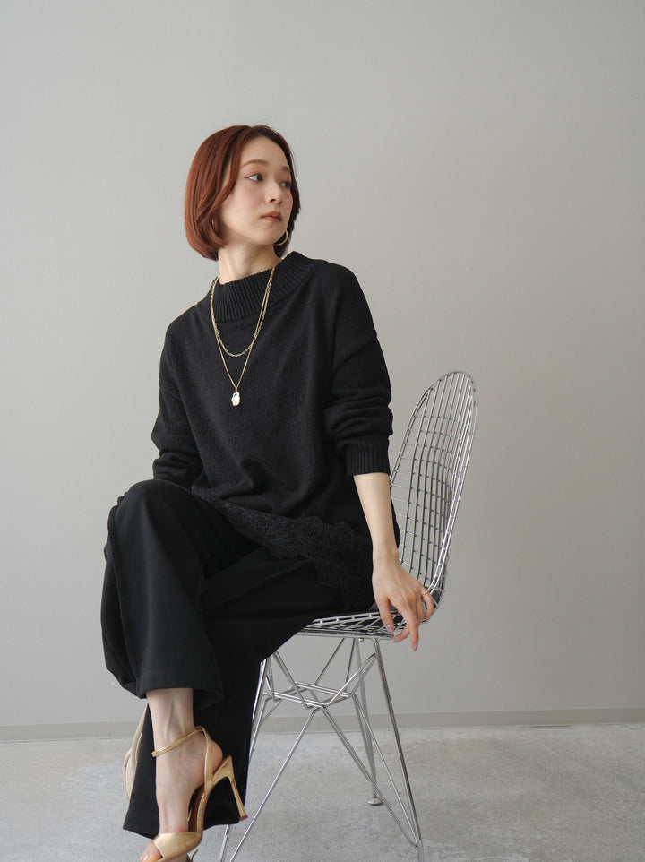 [SET]アシンメトリーレースヘムニットプルオーバー+2WAYデザインスウェットパンツ(2set)