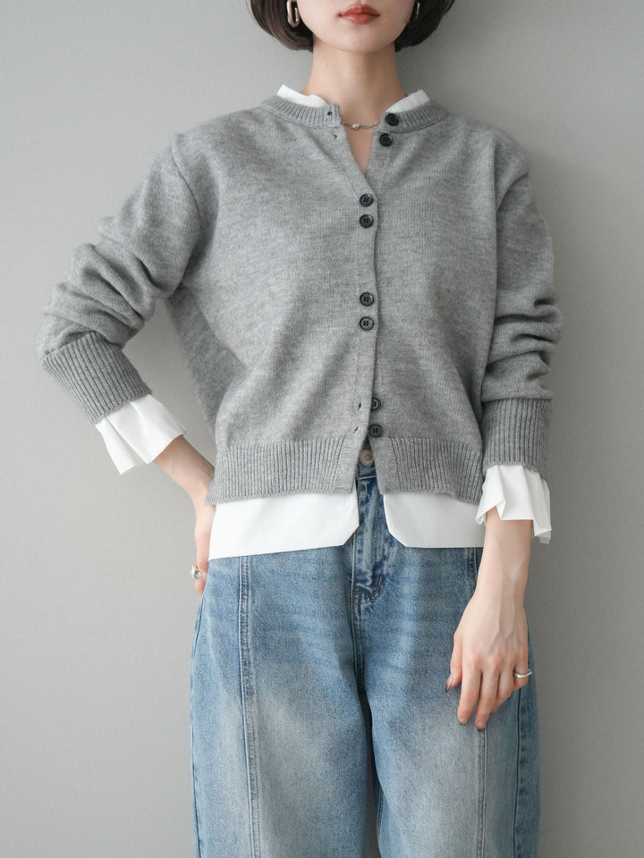 [SET]布帛ドッキングニットカーディガン+ガーメントウォッシュカーブデニムパンツ(2set)