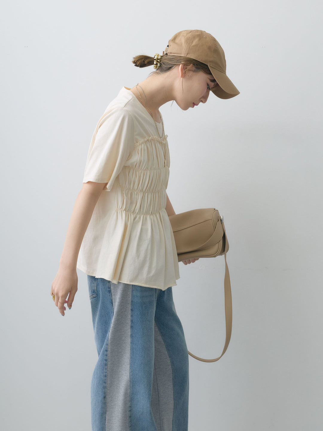 [SET]クールタッチシャーリングTEE+デニム切替スウェットパンツ(2set)