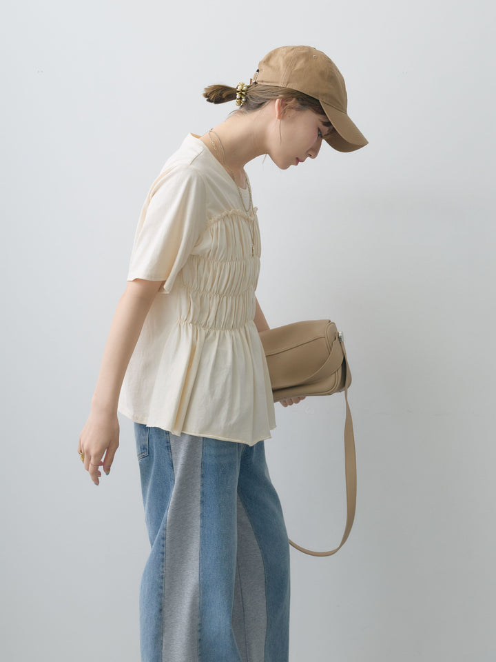 [SET]クールタッチシャーリングTEE+デニム切替スウェットパンツ(2set)