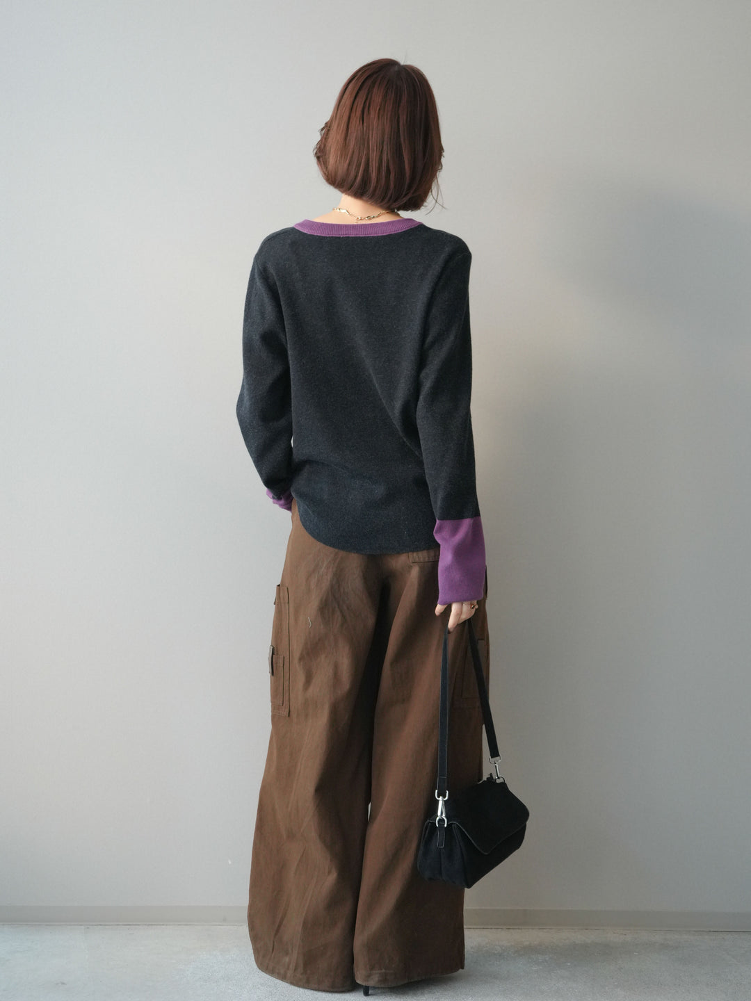 [SET]ヘンリーネック配色ニットソー+コットンタックループパンツ(2set)