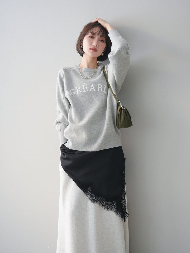 [予約]半ラバープリントロゴスウェットライクニットプルオーバー/mokugray