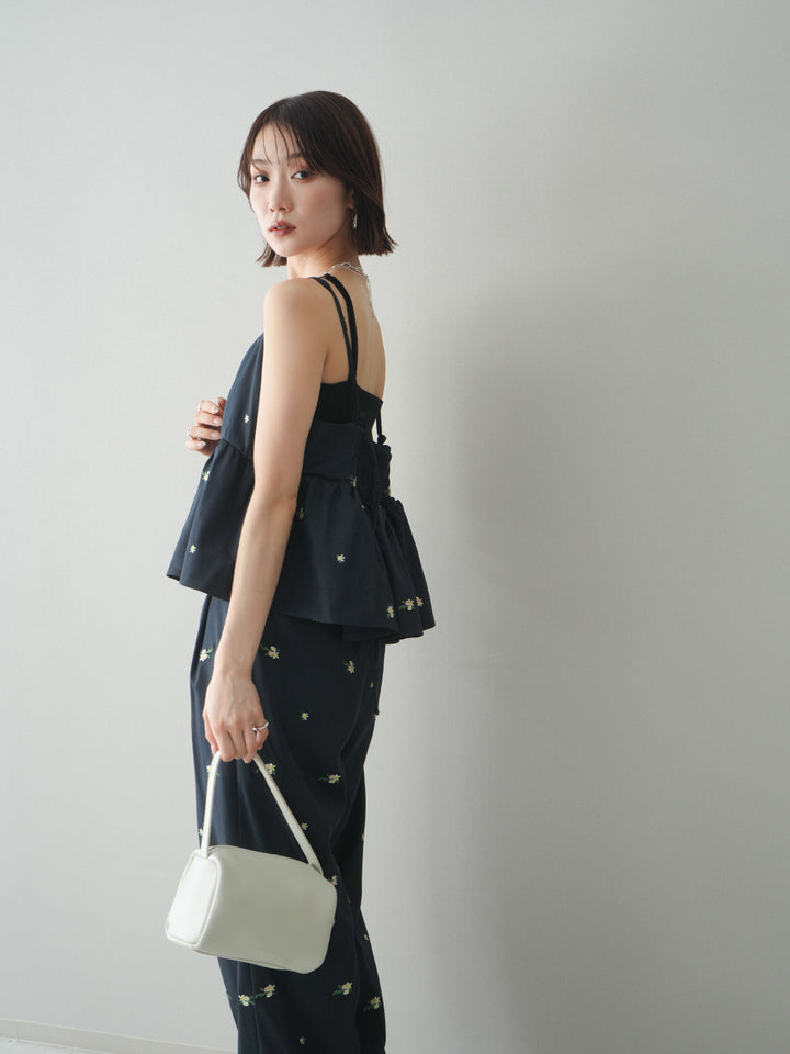 [SET]フラワー刺繍ビスチェ+フラワー刺繍タックパンツ(2set)