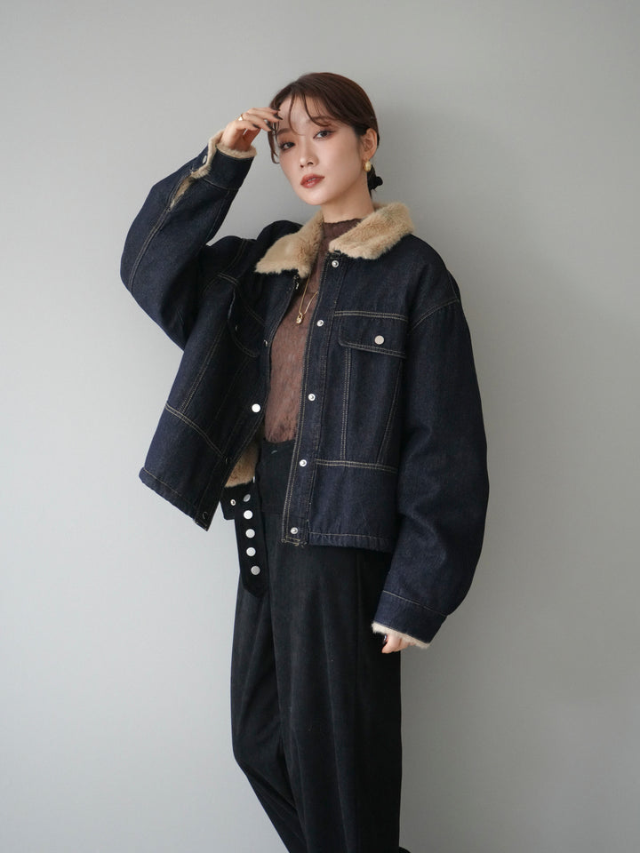 [予約]デニム×ファーステンカラーショートジャケット/indigo