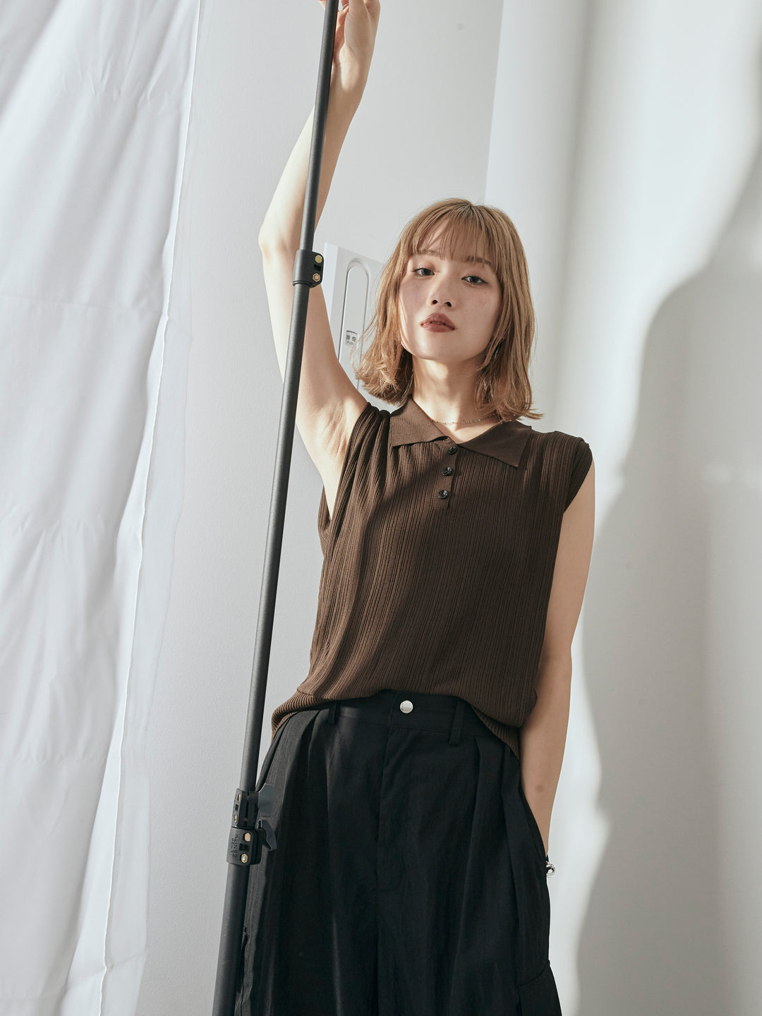 [予約]ランダムリブポロニットベスト/ブラウン