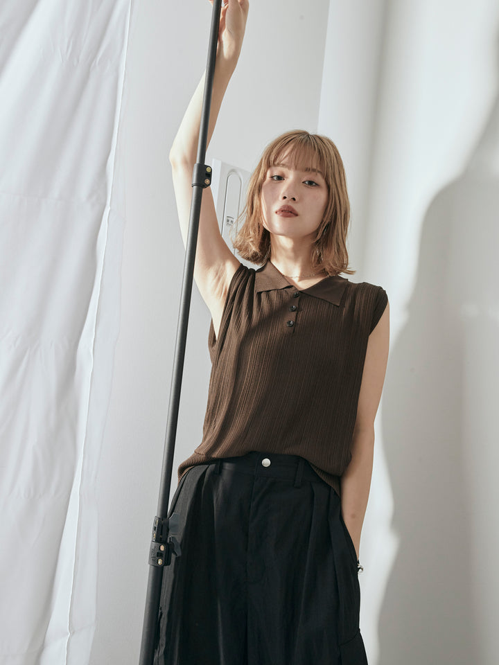 [予約]ランダムリブポロニットベスト/ブラウン