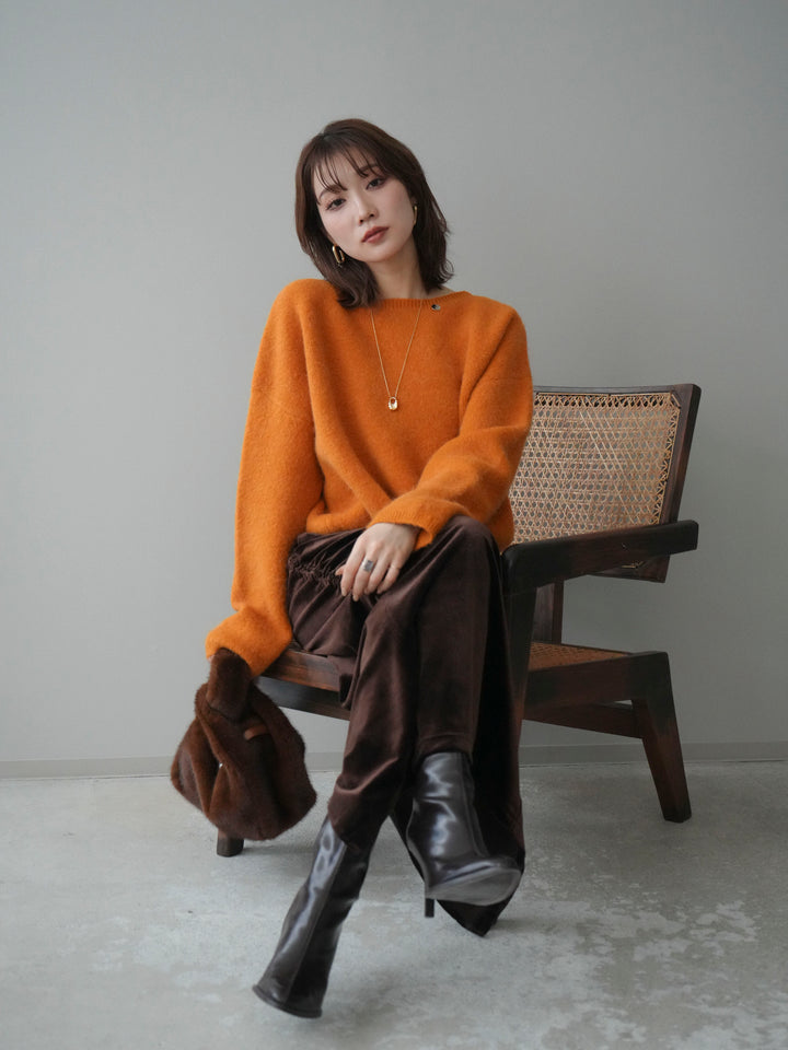 [予約]アンゴラタッチボートネッククロップドプルオーバー/orange
