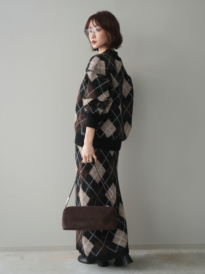 [SET]アーガイルニットプルオーバー&ロングスカートSET UP(2set)