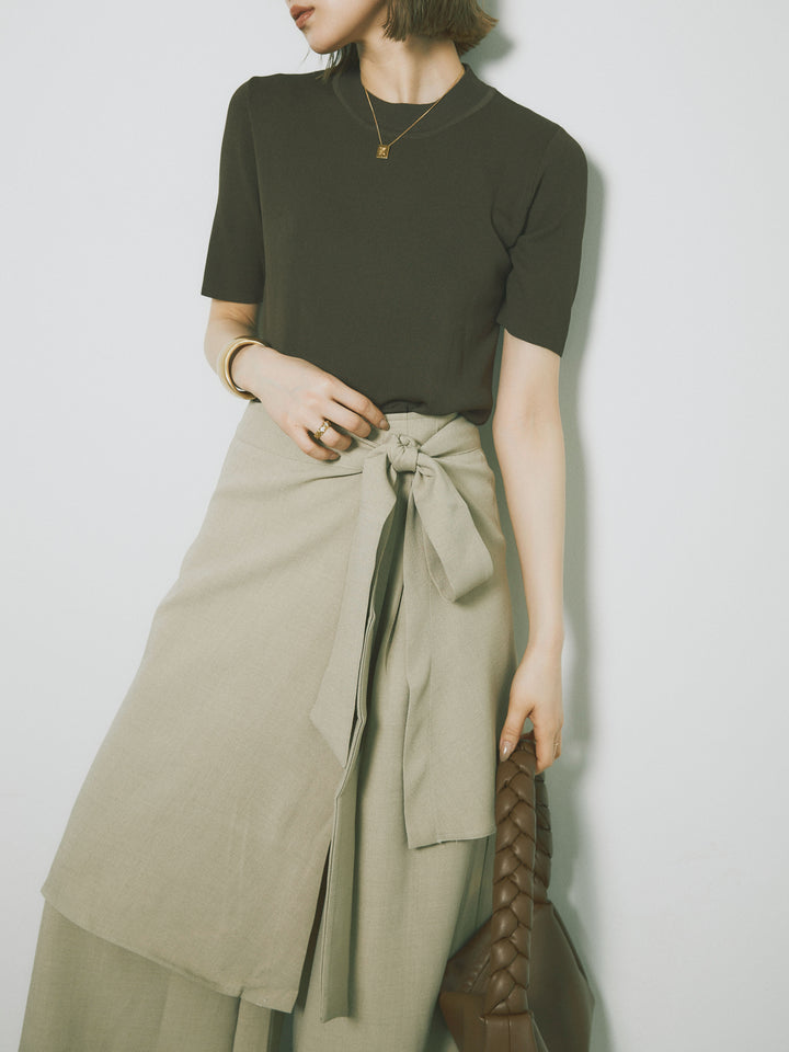 [預訂] 後開人造絲針織上衣/棕色