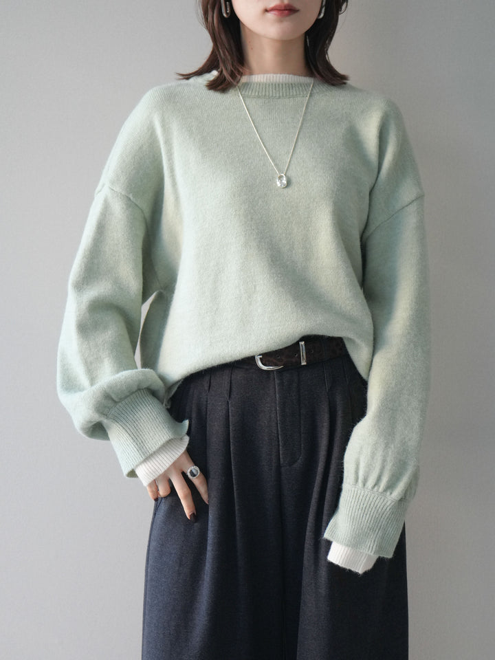 [予約]ヘンリーネック配色レイヤードニットプルオーバー/mint