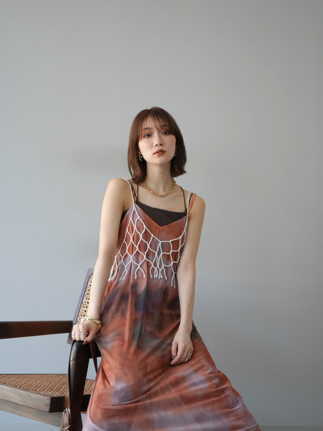 [予約タイダイ柄シアーキャミワンピース/オレンジ