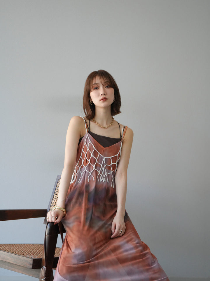 [予約タイダイ柄シアーキャミワンピース/オレンジ