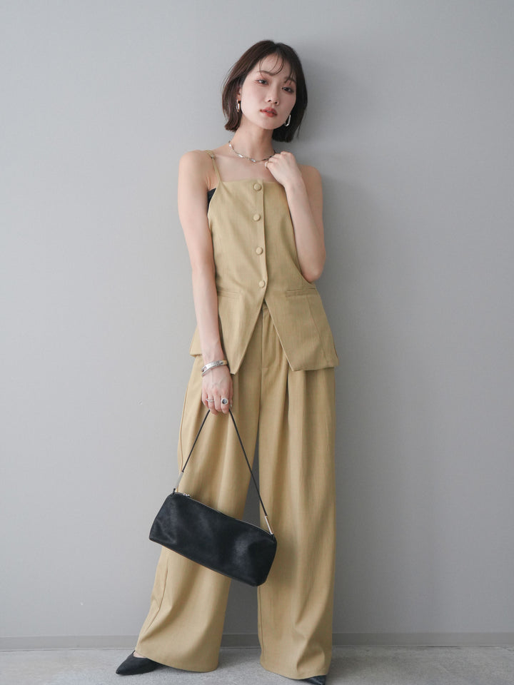 [予約]異素材ドッキングメニータックワイドパンツ/beige