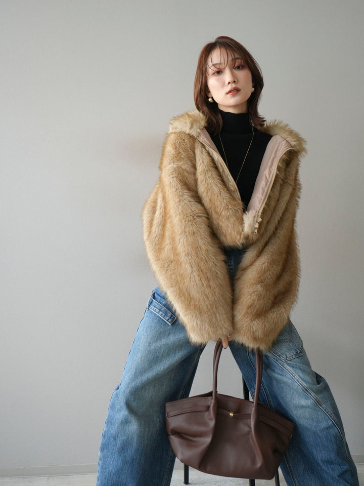 [予約]フェイクファーショートZIPジャケット/mix