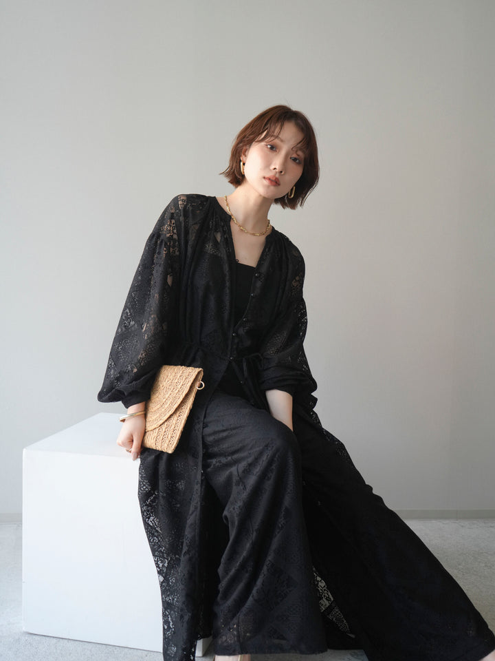 [SET]シアーレースロングガウン+シアーレースイージーパンツ(2set)