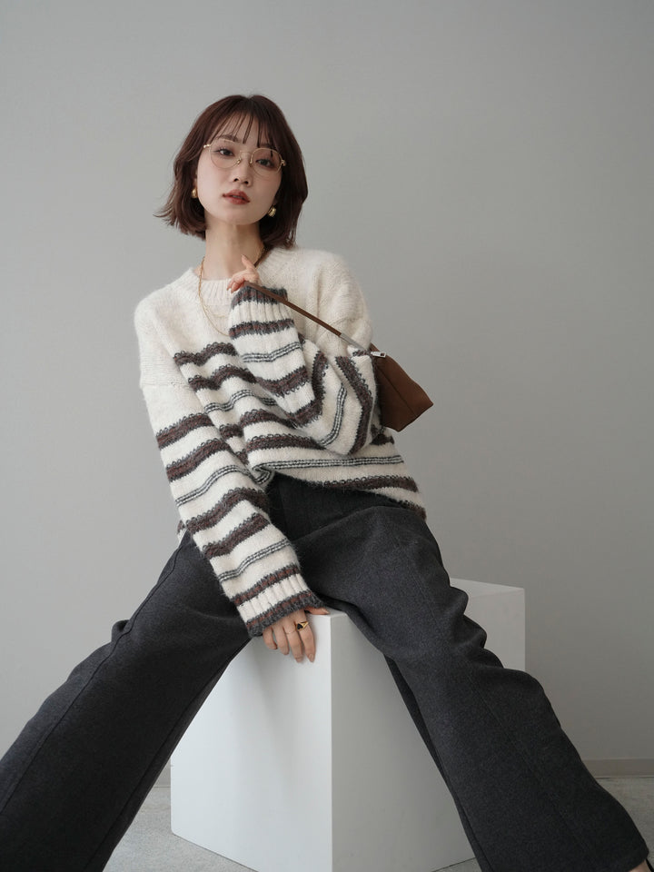 [予約]ステッチボーダーニットプルオーバー/white