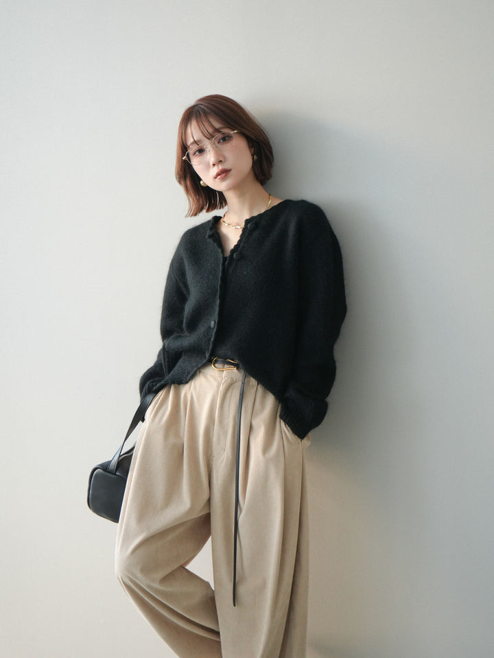 [SET]くるみボタンニットカーディガン+コーデュロイサイドタックコクーンパンツ(2set)