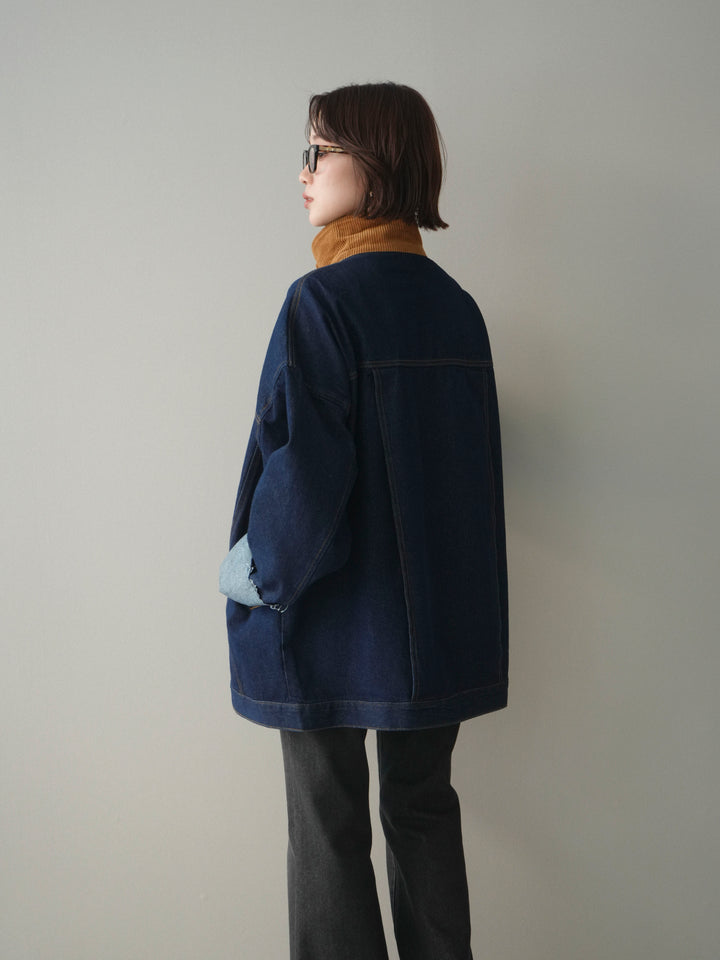 [SET]コーデュロイ×デニムミドルジャケット+フレアデニムパンツ(2set)