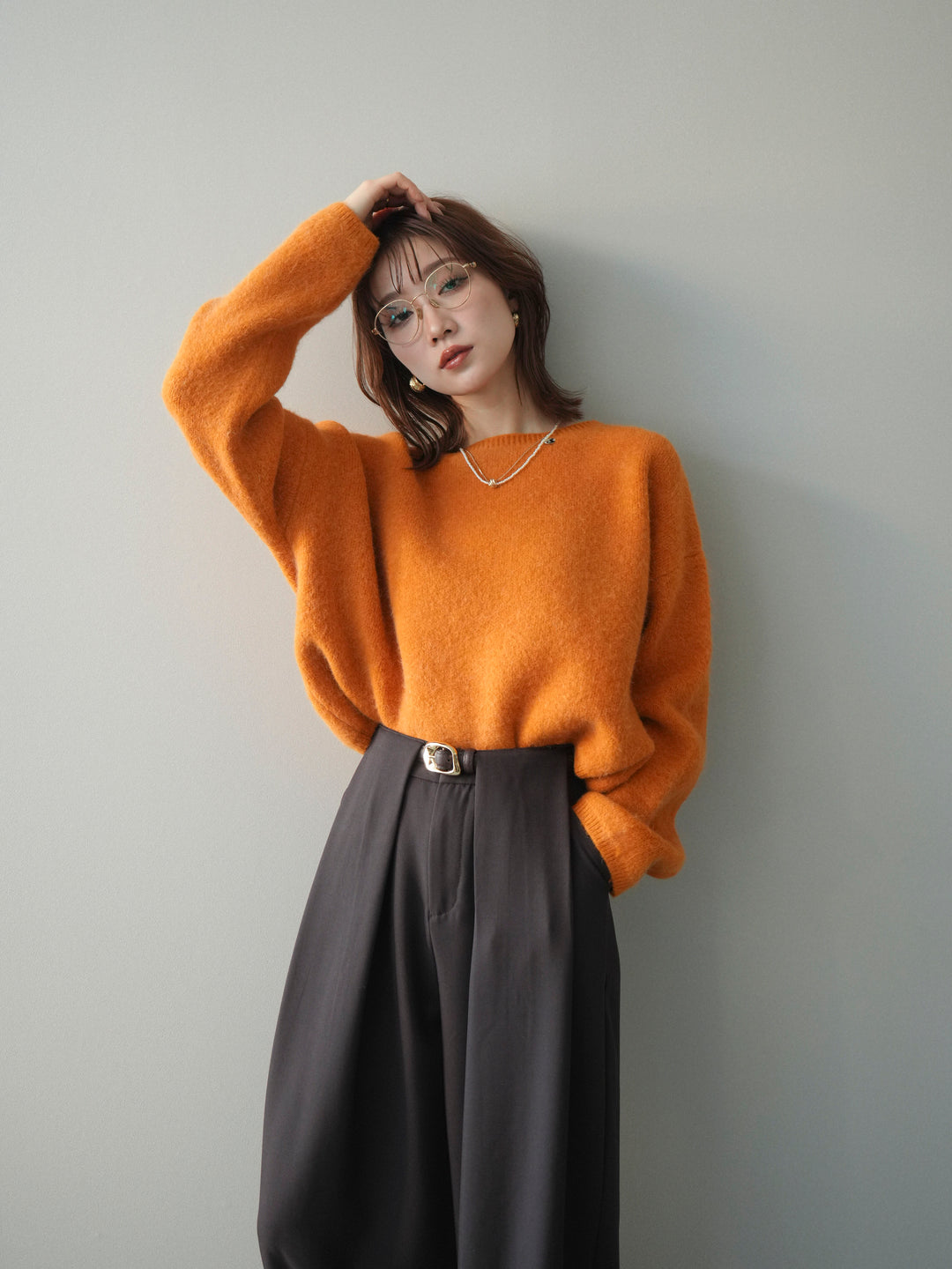 [SET]アンゴラタッチボートネッククロップドプルオーバー+選べるアクセセット(2set)