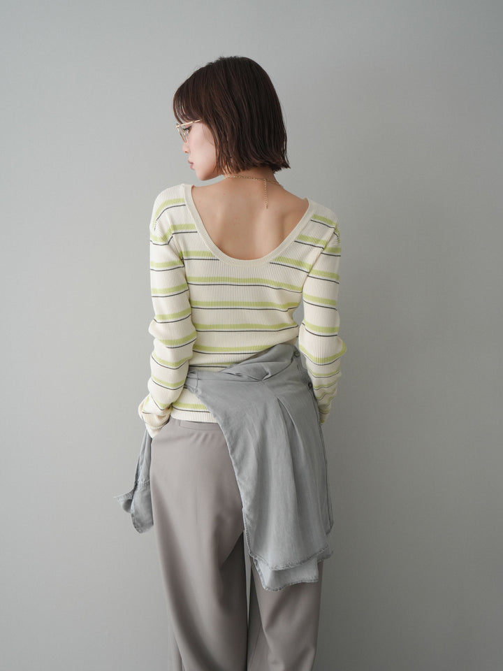 [予約]バックオープンテレコリブマルチボーダートップス/ivory