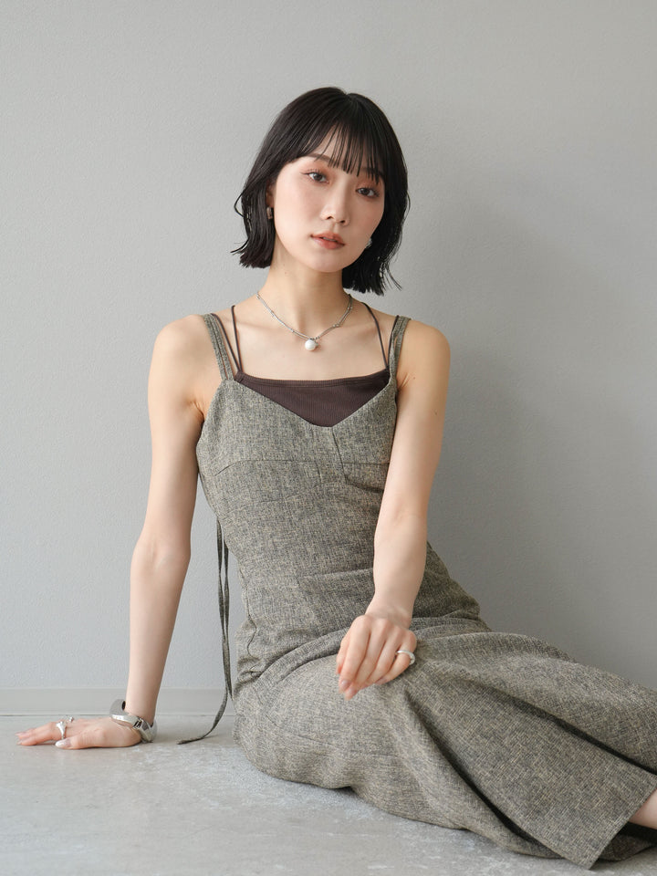 [預購] 夏季粗花呢露背吊帶洋裝/棕色