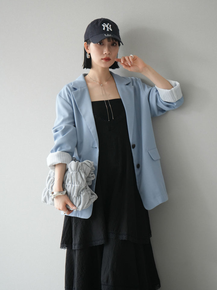 [予約]リネンタッチテーラードジャケット/ライトブルー
