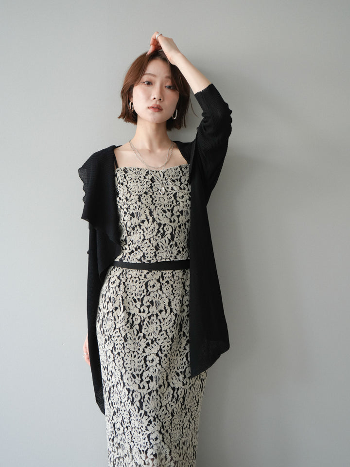 [SET]ドレープリブニットガウン+フルレースキャミ＆IラインスカートSET UP(2set)