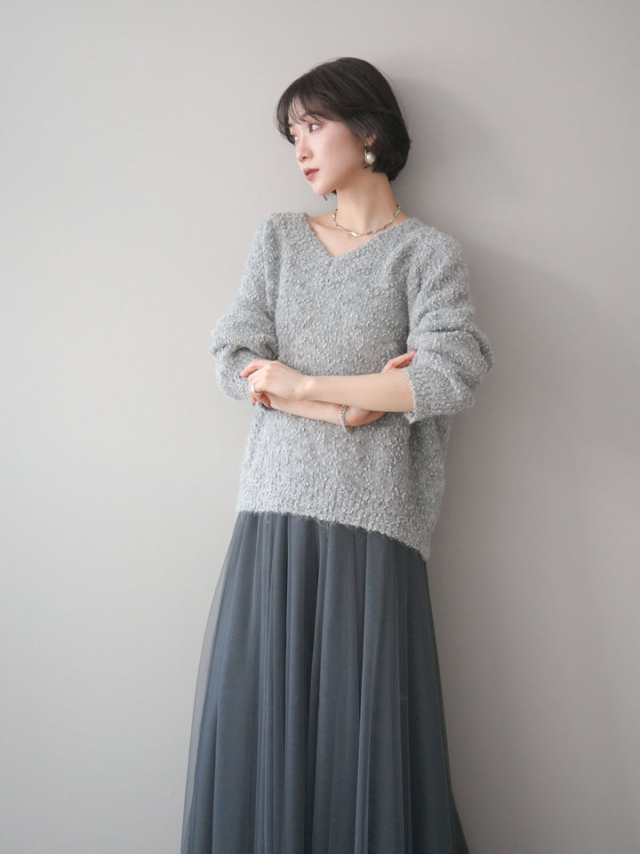 [SET]Vネックスラブニットプルオーバー+選べるアクセセット(2set)